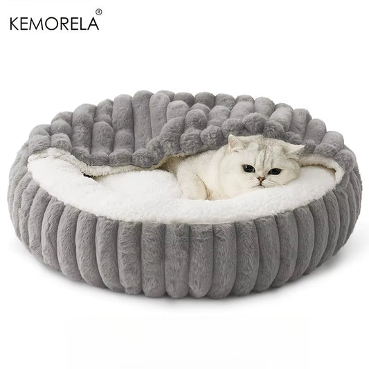 Warm round Hooded Kitten Bed Non-Slip Cat Cave Indoor Puppy Sleeping Quilted Cushion Suitable for Cats and Dogs