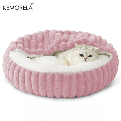 Warm round Hooded Kitten Bed Non-Slip Cat Cave Indoor Puppy Sleeping Quilted Cushion Suitable for Cats and Dogs