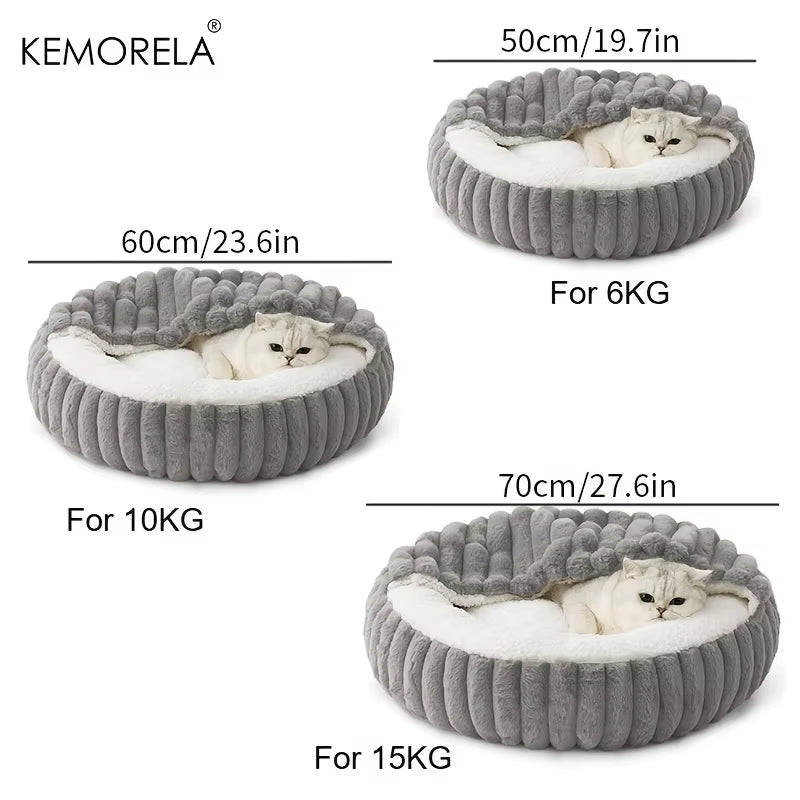 Warm round Hooded Kitten Bed Non-Slip Cat Cave Indoor Puppy Sleeping Quilted Cushion Suitable for Cats and Dogs