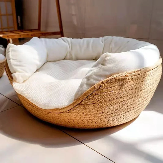 Panier tressé en bambou pour chat et petit chien