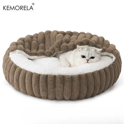 Warm round Hooded Kitten Bed Non-Slip Cat Cave Indoor Puppy Sleeping Quilted Cushion Suitable for Cats and Dogs
