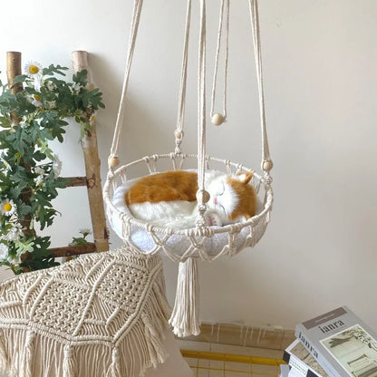 Winter Pet Hammock Cat Swing Hand Woven Cotton Rope Cats Hanging Basket Kitten Hanging String Den Indoor Pend Nest Pet Supplies
