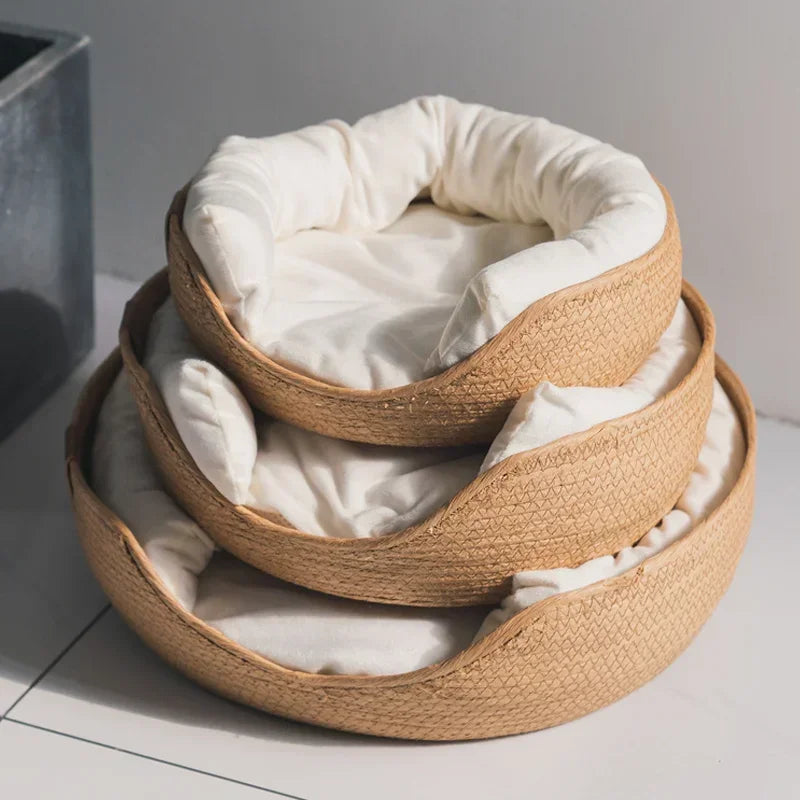 Panier tressé en bambou pour chat et petit chien – photo 3