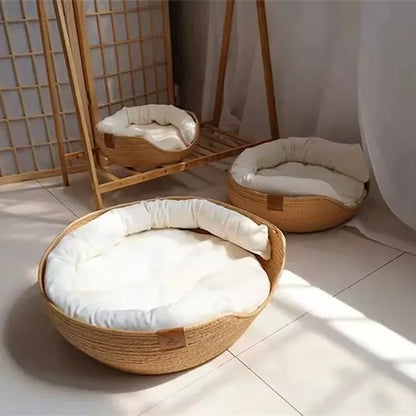 Panier tressé en bambou pour chat et petit chien – photo 4