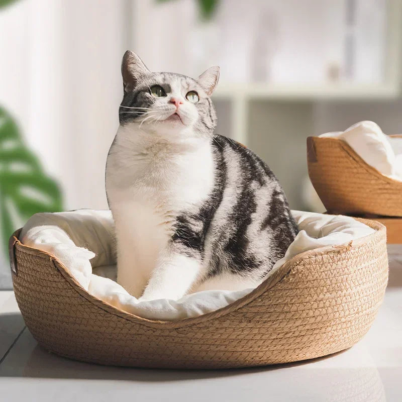 Panier tressé en bambou pour chat et petit chien – photo 2