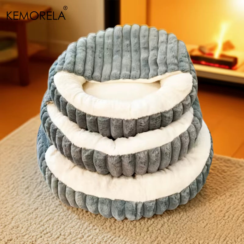Warm round Hooded Kitten Bed Non-Slip Cat Cave Indoor Puppy Sleeping Quilted Cushion Suitable for Cats and Dogs